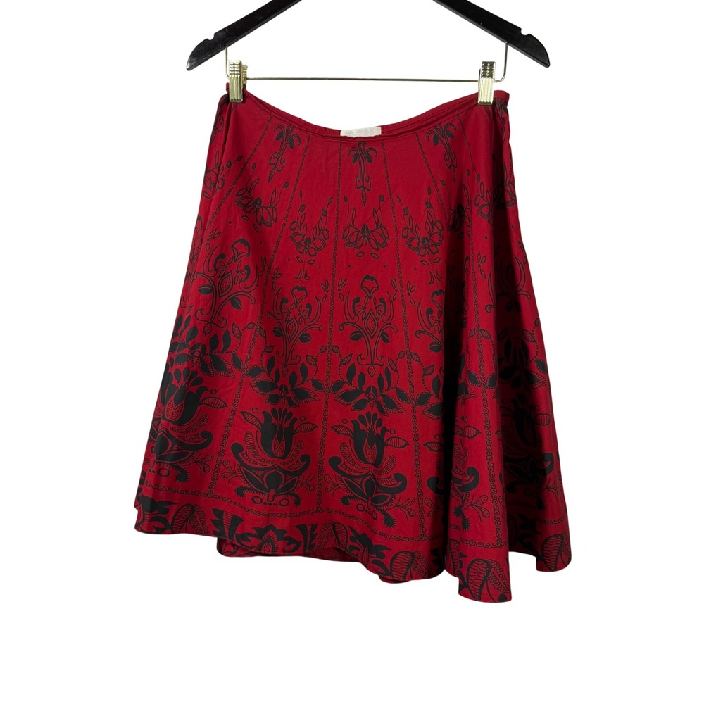 Promod Red Black Ornate Print A-Line Skirt EU 36 US 4 6 Boho Flare